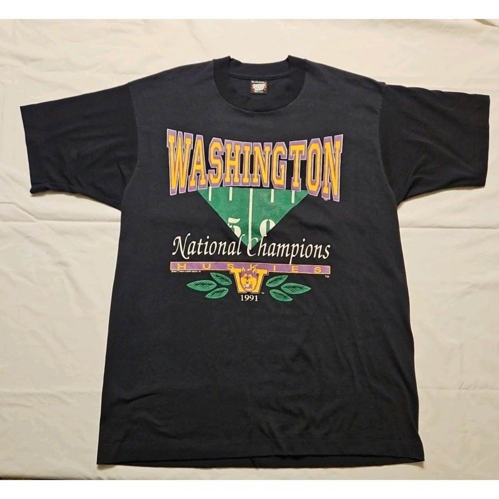 Vintage 1991 Washington Huskies National Champions T-Shirt Screen Stars XL Black